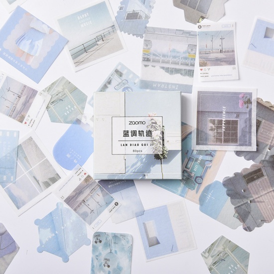 Immagine di Carta Giapponese DIY Decorazione Di Scrapbook Adesivi Blu 8.5cm x 8.5cm, 1 Scatola (Circa 80 Pz/Pacchetto)