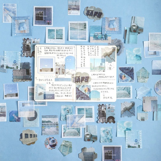 Immagine di Carta Giapponese DIY Decorazione Di Scrapbook Adesivi Blu 8.5cm x 8.5cm, 1 Scatola (Circa 80 Pz/Pacchetto)