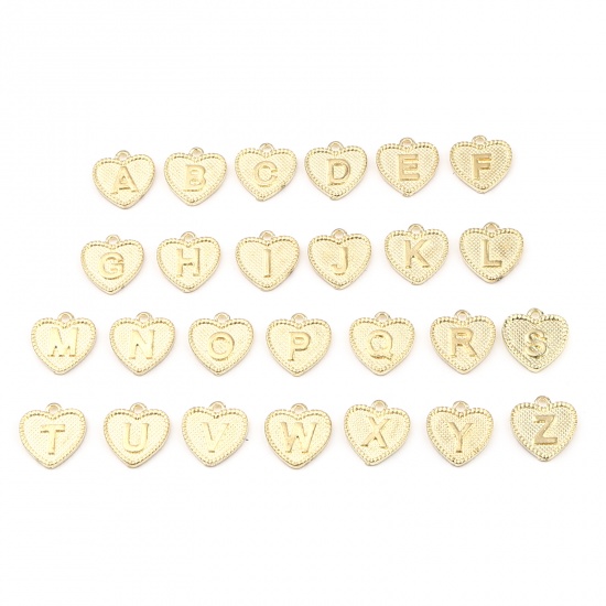 Изображение Цинковый Сплав Подвески 16-каратный золотой цвет Сердце Заглавная буква 16мм x 15мм, 1 Комплект
