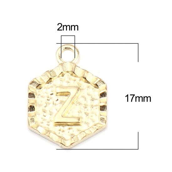 Picture of Zinc Based Alloy Charms 16K Gold Color Hexagon Initial Alphabet/ Capital Letter 17mm x 12mm, 1 Set