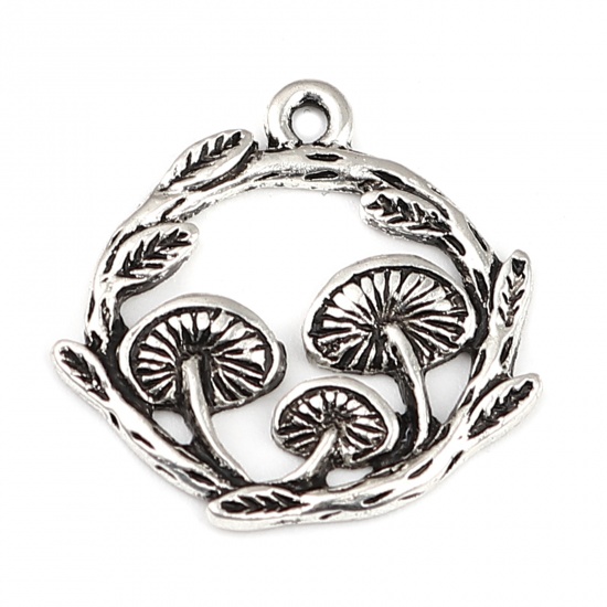 Picture of Zinc Based Alloy Charms Round Antique Silver Color Mushroom 21mm x 20mm, 10 PCs