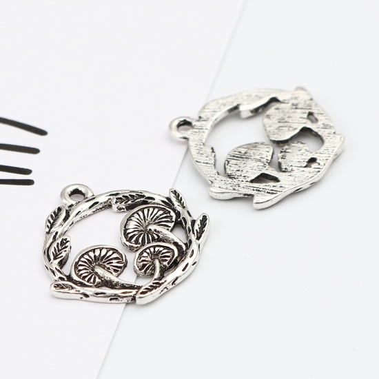 Picture of Zinc Based Alloy Charms Round Antique Silver Color Mushroom 26mm x 25mm, 10 PCs
