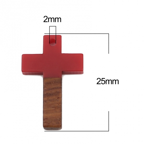 Immagine di Resina Charm Resina Effetto Legno Charms Croce Rosso 25mm x 16mm, 5 Pz