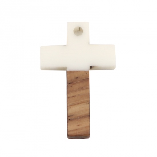 Изображение Смола Смола Для Обработки Древесины Подвески " Крест " Оff-Белый 25мм x 16мм, 5 ШТ