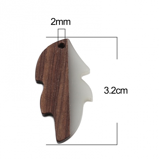 Picture of Resin Natural Wood Effect Resin Pendants Leaf French Gray 32mm x 16mm, 5 PCs