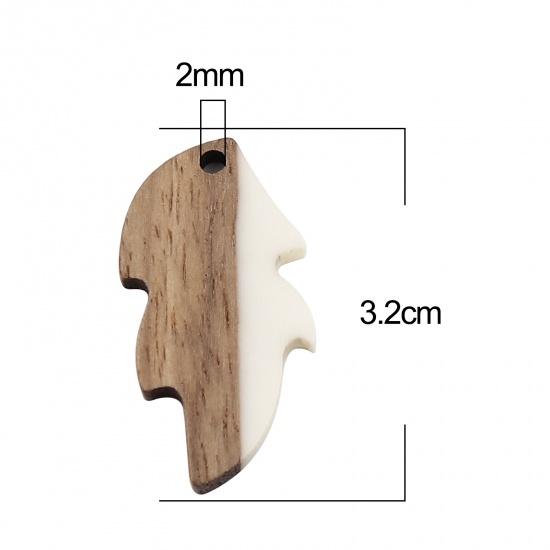 Picture of Resin Natural Wood Effect Resin Pendants Leaf Creamy-White 32mm x 16mm, 5 PCs