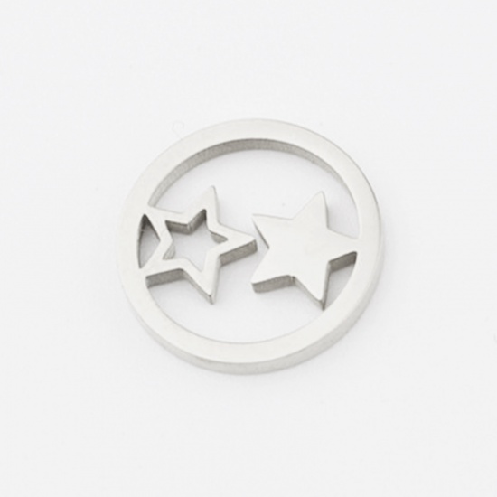 Picture of Stainless Steel Galaxy Charms Round Silver Tone Star 12mm Dia., 2 PCs