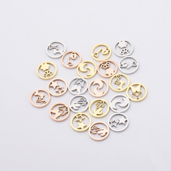 Picture of Stainless Steel Charms Round Silver Tone Key 12mm Dia., 2 PCs