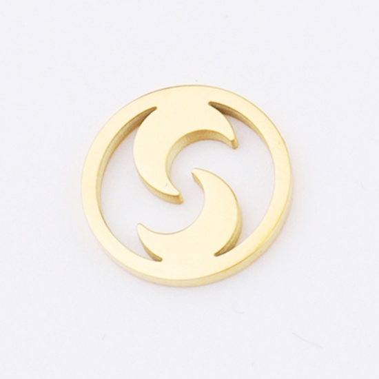 Picture of Stainless Steel Galaxy Charms Round Gold Plated Moon 12mm Dia., 2 PCs