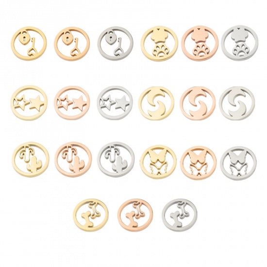 Picture of Stainless Steel Galaxy Charms Round Gold Plated Moon 12mm Dia., 2 PCs