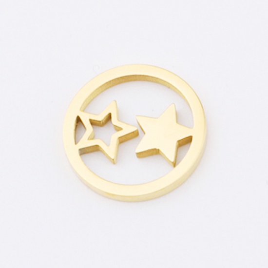 Picture of Stainless Steel Galaxy Charms Round Gold Plated Star 12mm Dia., 2 PCs