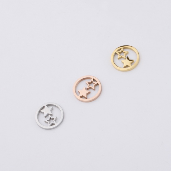 Picture of Stainless Steel Galaxy Charms Round Gold Plated Star 12mm Dia., 2 PCs