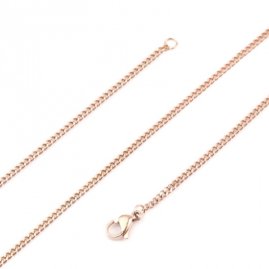 Picture of 304 Stainless Steel Curb Link Chain Necklace For DIY Jewelry Making Rose Gold 60cm(23 5/8") long, 1 Piece