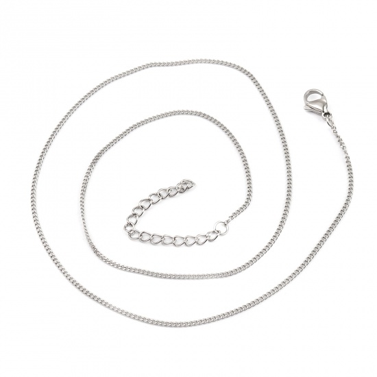 Picture of 304 Stainless Steel Curb Link Chain Necklace For DIY Jewelry Making Silver Tone 45cm(17 6/8") long, 1 Piece