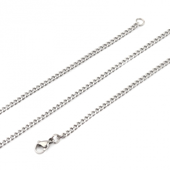 Picture of 304 Stainless Steel Curb Link Chain Necklace For DIY Jewelry Making Silver Tone 60cm(23 5/8") long, 1 Piece
