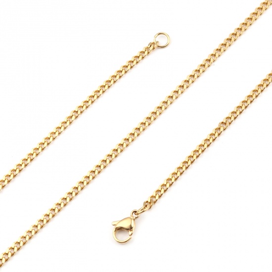 Picture of 304 Stainless Steel Curb Link Chain Necklace For DIY Jewelry Making Gold Plated 60cm(23 5/8") long, 1 Piece