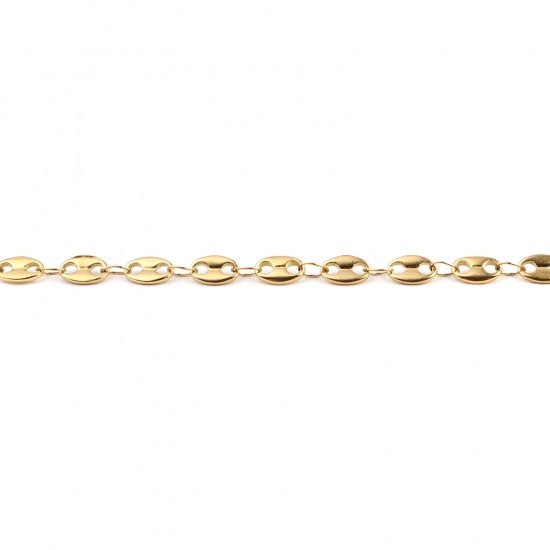 Picture of 304 Stainless Steel Stylish Link Chain Anklet Gold Plated Coffee Bean 23.5cm(9 2/8") long, 1 Piece