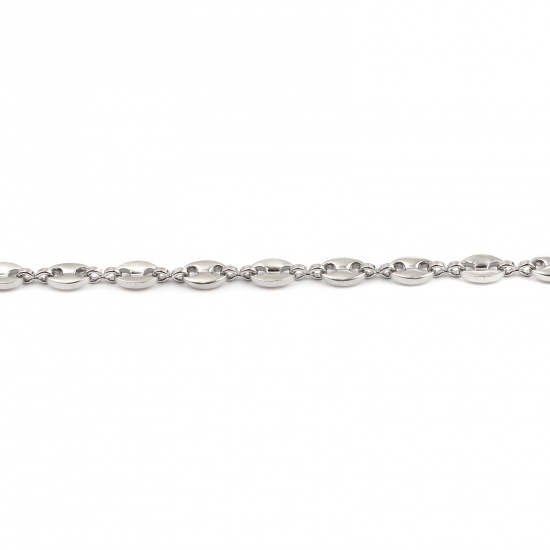 Picture of 304 Stainless Steel Stylish Link Chain Anklet Silver Tone Coffee Bean 21cm - 20cm long, 1 Piece