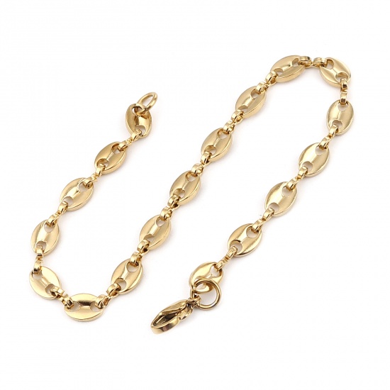 Picture of 304 Stainless Steel Stylish Link Chain Anklet Gold Plated Coffee Bean 21cm - 20cm long, 1 Piece