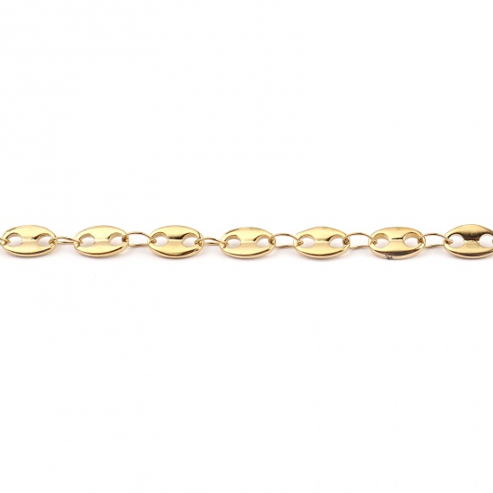 Picture of 1 Piece Vacuum Plating 304 Stainless Steel Stylish Bracelets Gold Plated Coffee Bean 18.5cm(7 2/8") long