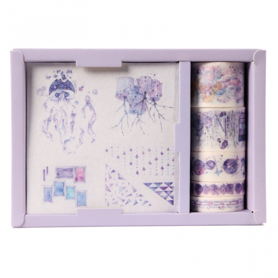 Immagine di Carta Giapponese Set di Adesivi per Nastro Decorazione Artigianale DIY Foglia Universo Pianeta Colore Viola 1 Scatola
