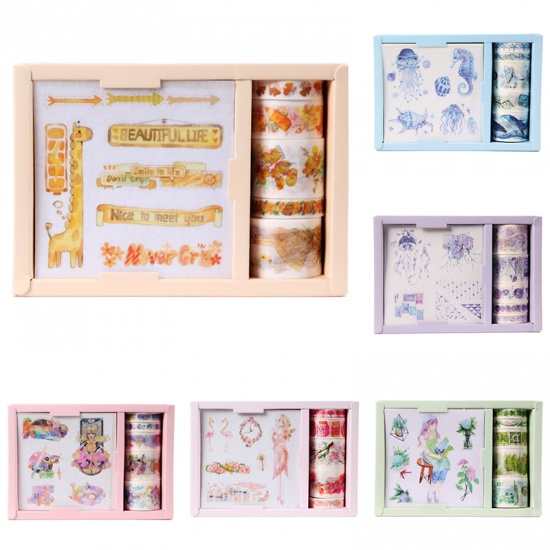 Immagine di Carta Giapponese Set di Adesivi per Nastro Decorazione Artigianale DIY Ragazza Le foglie del Fiore Verde 1 Scatola
