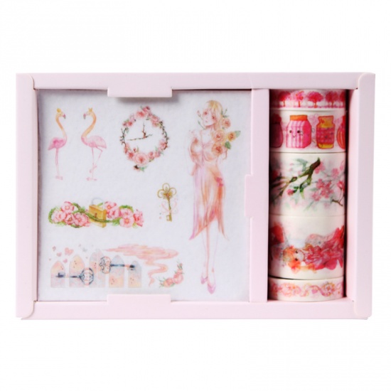 Immagine di Carta Giapponese Set di Adesivi per Nastro Decorazione Artigianale DIY Fenicottero Ragazza Rosa 1 Scatola