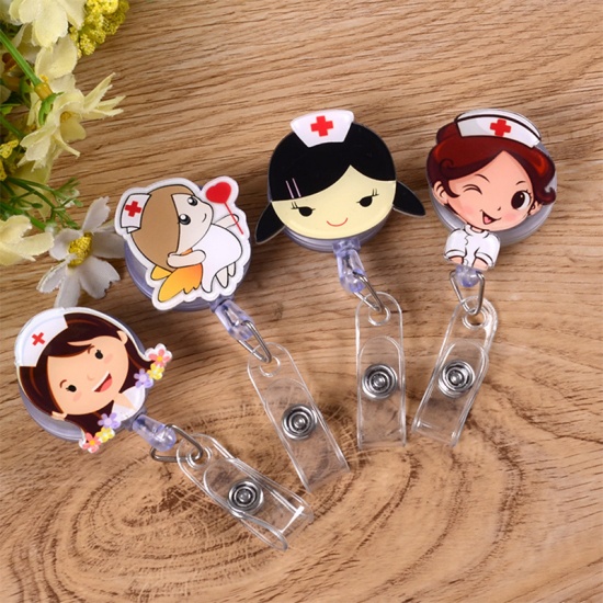 Picture of Acrylic Medical Retractable ID Badge Card Holder Reels Clips Doctor Multicolor 1 Piece