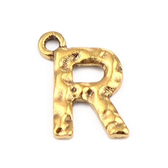 Picture of Zinc Based Alloy Charms Capital Alphabet/ Letter Gold Tone Antique Gold Message " R " 14mm x 10mm, 50 PCs