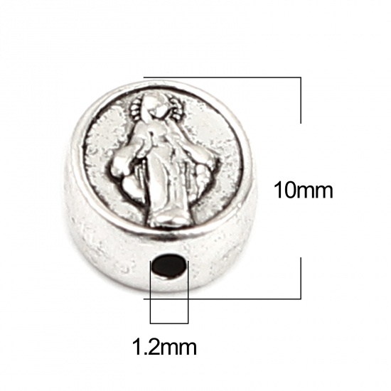 Picture of Zinc Based Alloy Religious Spacer Beads Oval Antique Silver Color Virgin Mary About 10mm x 8mm, Hole: Approx 1.2mm, 50 PCs