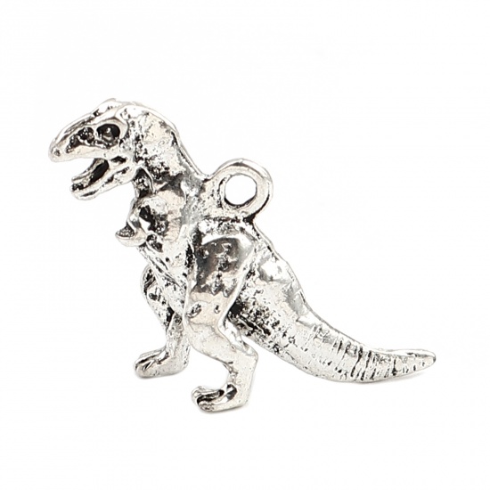 Picture of Zinc Based Alloy Charms Dinosaur Animal Antique Silver Color 3D 27mm x 22mm, 5 PCs