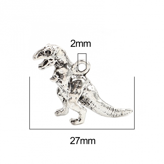 Picture of Zinc Based Alloy Charms Dinosaur Animal Antique Silver Color 3D 27mm x 22mm, 5 PCs