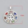 Picture of Zinc Based Alloy Yoga Healing Pendants Round Silver Plated OM/ Aum Symbol Multicolor Rhinestone 48mm x 35mm, 5 PCs