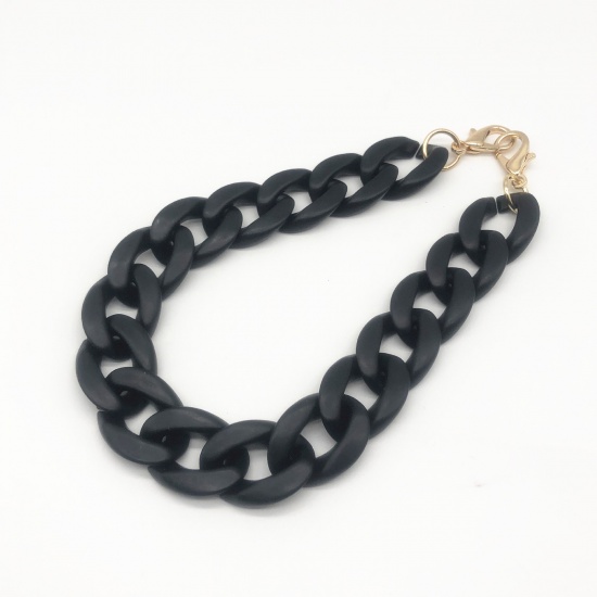 Picture of Zinc Based Alloy & Acrylic Link Curb Chain Findings Purse Chain Strap Black 60cm long, 1 Piece