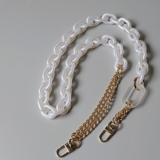 Picture of Zinc Based Alloy & Acrylic Link Cable Chain Findings Purse Chain Strap White Gold Plated 85cm(33 4/8")long, 1 Piece