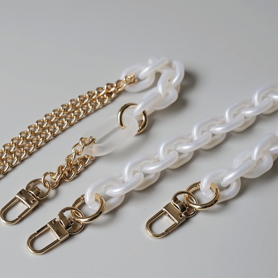 Picture of Zinc Based Alloy & Acrylic Link Cable Chain Findings Purse Chain Strap White Gold Plated 85cm(33 4/8")long, 1 Piece