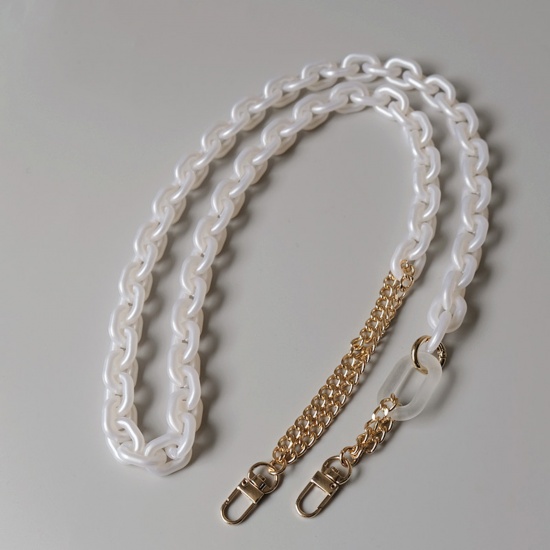 Picture of Zinc Based Alloy & Acrylic Link Cable Chain Findings Purse Chain Strap White Gold Plated 120cm long, 1 Piece