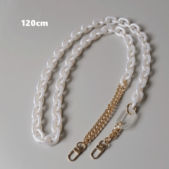 Picture of Zinc Based Alloy & Acrylic Link Cable Chain Findings Purse Chain Strap White Gold Plated 120cm long, 1 Piece