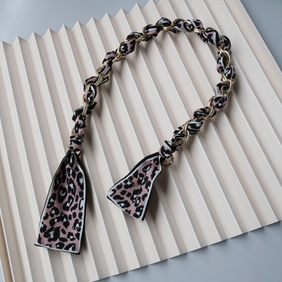 Immagine di Lega di Zinco & Tessuto borsa catena cinghia Sciarpa di Seta Rosa scuro Leopardo Disegno 62cm longhezza. 1 Pz
