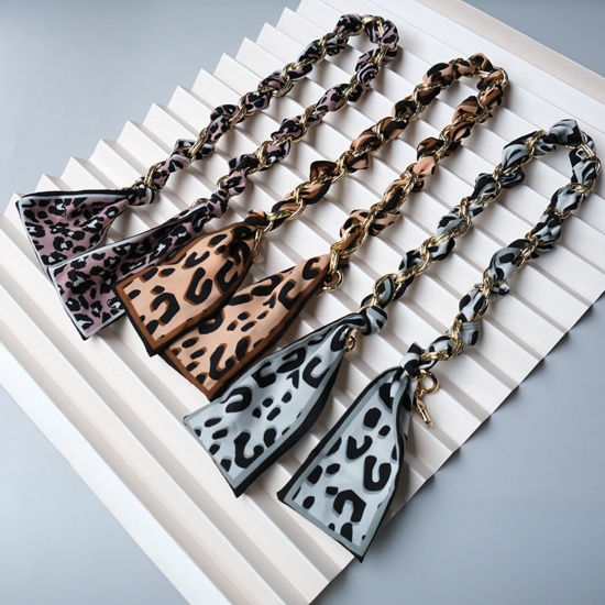 Immagine di Lega di Zinco & Tessuto borsa catena cinghia Sciarpa di Seta Rosa scuro Leopardo Disegno 62cm longhezza. 1 Pz