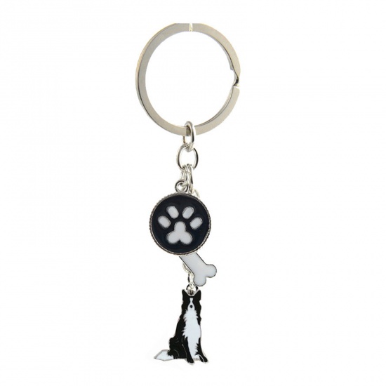 Picture of Pet Memorial Keychain & Keyring Silver Tone Black German Shepherd Animal Paw Claw Enamel 10cm, 1 Piece