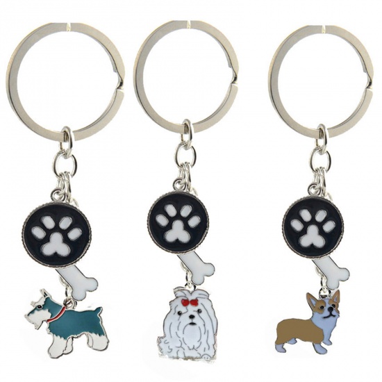 Picture of Pet Memorial Keychain & Keyring Silver Tone Yellow Golden Retriever Animal Paw Claw Enamel 10cm, 1 Piece
