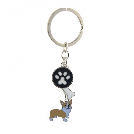 Picture of Pet Memorial Keychain & Keyring Silver Tone Khaki Corrci Dog Paw Claw Enamel 10cm, 1 Piece