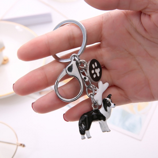 Picture of Pet Memorial Keychain & Keyring Silver Tone Black German Shepherd Animal Paw Claw 3D 10cm, 1 Piece