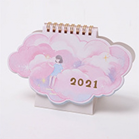 Bild von Papier 2021 Neujahr Tischkalender Cloud Girl Muster Pfirsichrosa 17,5 cm x 10,3 cm, 1 Stück