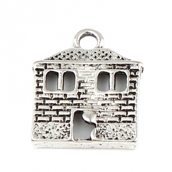 Picture of Zinc Based Alloy Charms House Antique Silver Color 18mm x 16mm, 10 PCs