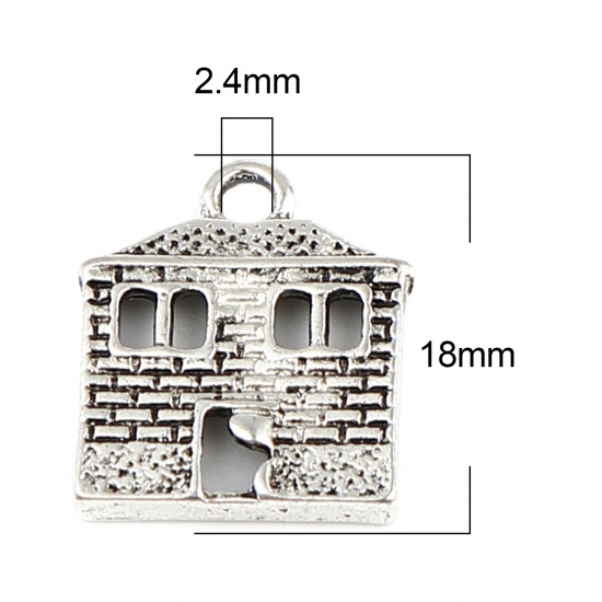 Picture of Zinc Based Alloy Charms House Antique Silver Color 18mm x 16mm, 10 PCs