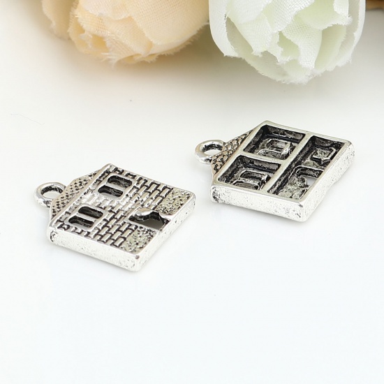 Picture of Zinc Based Alloy Charms House Antique Silver Color 18mm x 16mm, 10 PCs