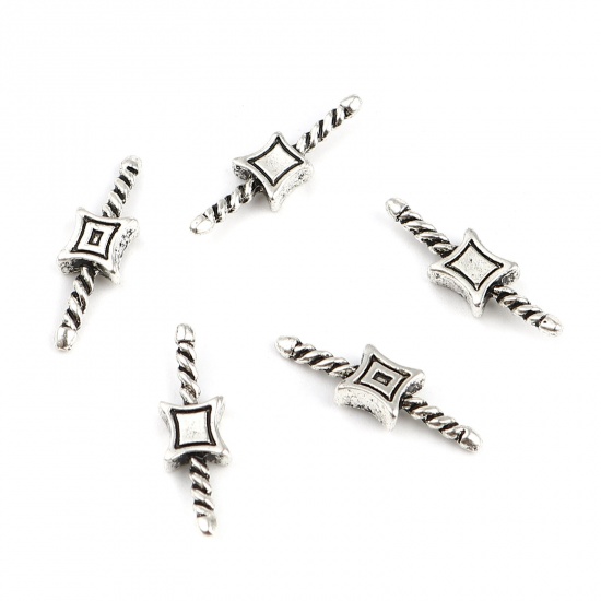 Picture of Zinc Based Alloy Connectors Braided Antique Silver Color Rhombus 19mm x 6mm, 50 PCs