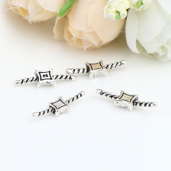 Picture of Zinc Based Alloy Connectors Braided Antique Silver Color Rhombus 19mm x 6mm, 50 PCs